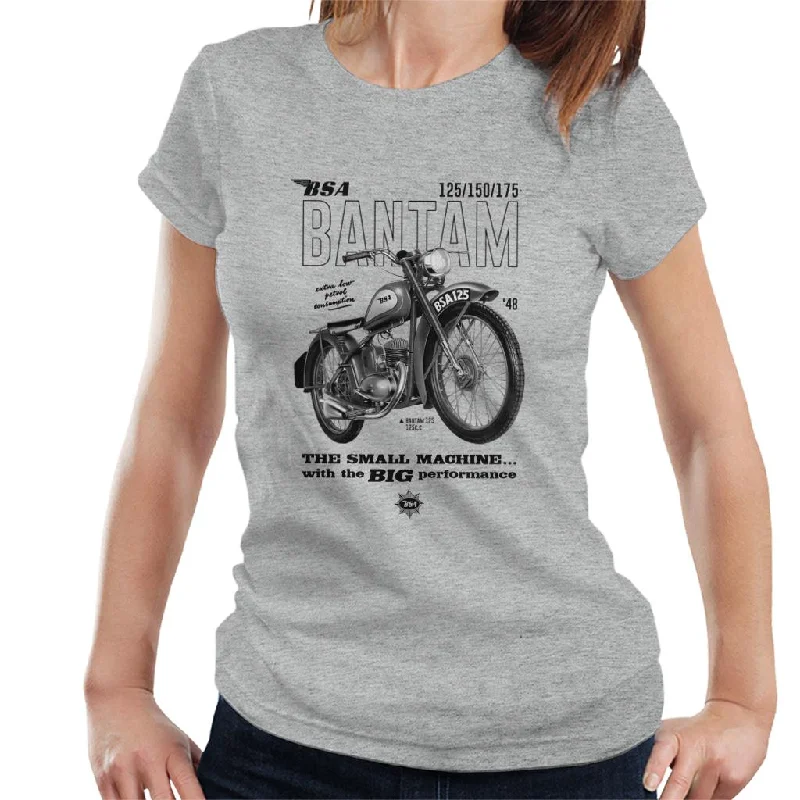 BSA Bantam Small Machine Big Performance Women's T-Shirt Notch Collar Peter Pan Collar Cowl Neck BSA Bantam Small Machine Big Performance Women's T-Shirt Notch Collar Peter Pan Collar Cowl Neck
