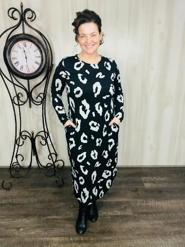 Black & Leopard Soft Knit Dress Tunics Versatile stylish