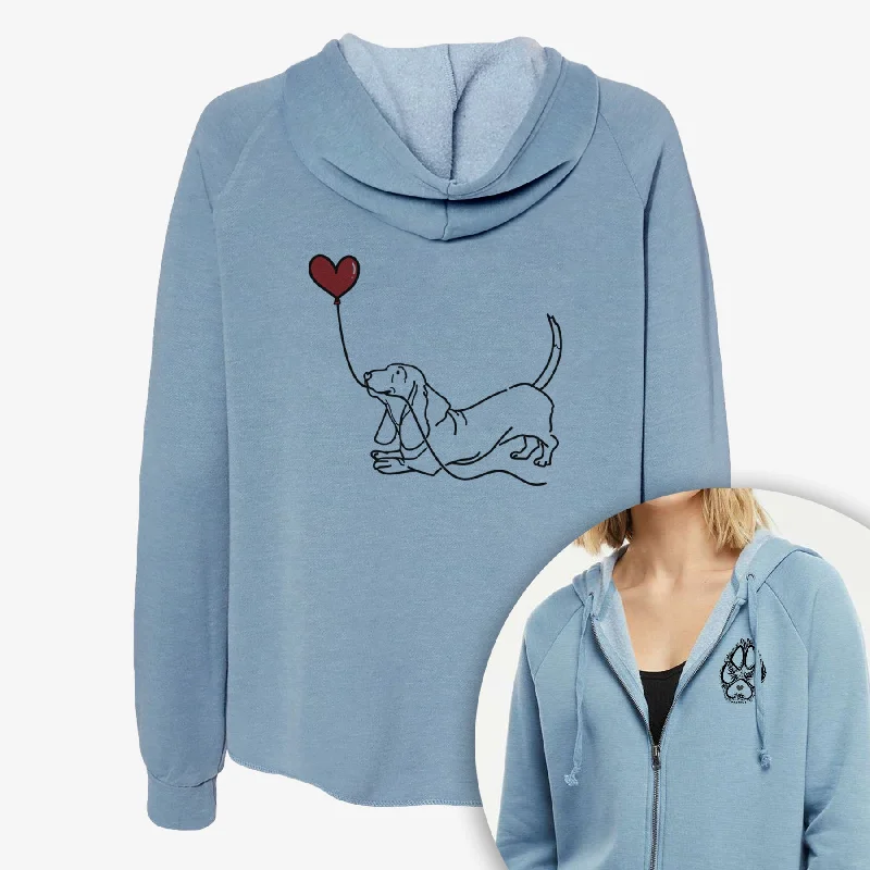 Basset Hound Heart String- Women's Cali Wave Zip-Up Sweatshirt Hoodie Dress Longline Feminine Basset Hound Heart String- Women's Cali Wave Zip-Up Sweatshirt Hoodie Dress Longline Feminine