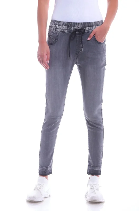 Denim Jogger Pants In Washed Black Classic Flared Pants