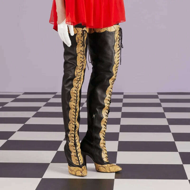 Pointed Toe Lace Up Over The Knee Boots Stiletto Heels Front Cross Straps Sexy Elegance Women Party Dress Walk Show Shoes Winter Tunics Brand named Pointed Toe Lace Up Over The Knee Boots Stiletto Heels Front Cross Straps Sexy Elegance Women Party Dress Walk Show Shoes Winter Tunics Brand named