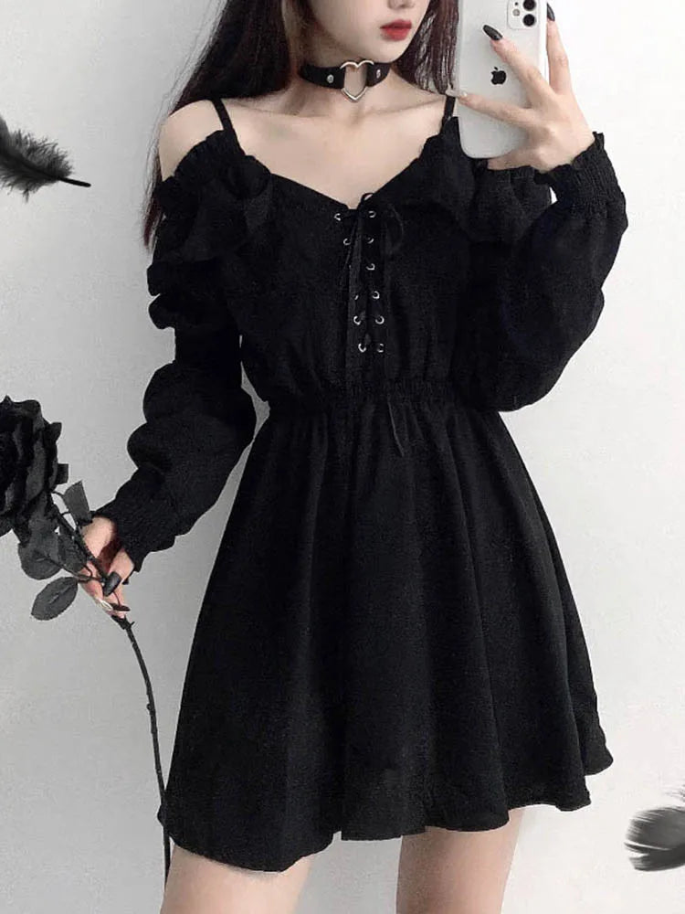 Advbridge Large Size Gothic Women Black Mini Dress Sexy Off Shoulder High Waist Tunic Ladies Party Dress Long Sleeve V Neck Vestidos Tunics New arrival Advbridge Large Size Gothic Women Black Mini Dress Sexy Off Shoulder High Waist Tunic Ladies Party Dress Long Sleeve V Neck Vestidos Tunics New arrival