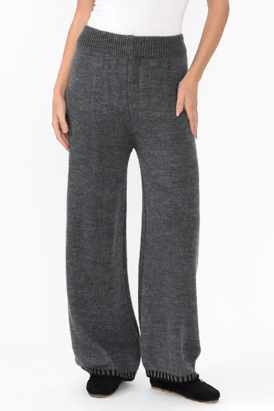 Mahalia Charcoal Trim Knit Pants Modern Stretch Trousers