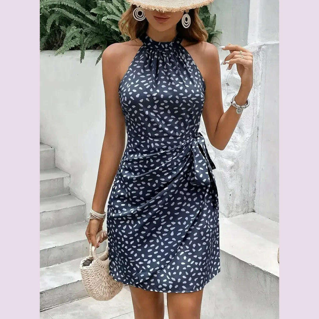 Solid Colored Polka Dot Mini Dresses Women's Camisole Sleeveless Lace Up Dress Summer Vacation Party Dress Robe Tunics Chic fashionable Solid Colored Polka Dot Mini Dresses Women's Camisole Sleeveless Lace Up Dress Summer Vacation Party Dress Robe Tunics Chic fashionable