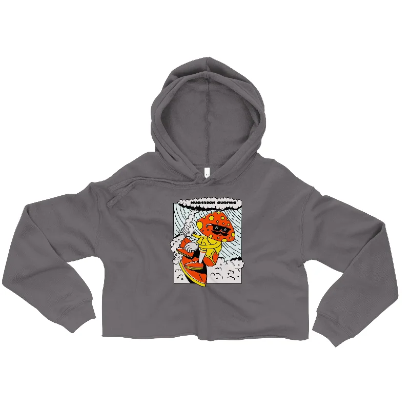 Mushroom Surfing Graphic Crop Hoodie Hoodie with Reflective Safety Nightwear