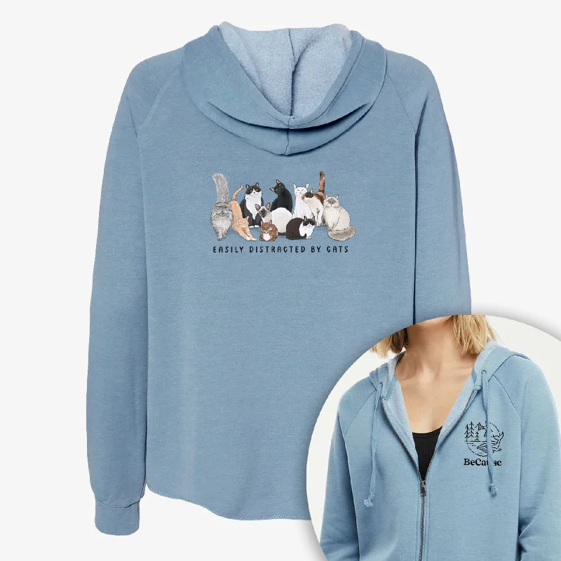 Vibrant Easily Distracted by Cats - Women's Cali Wave Zip-Up Sweatshirt Hoodie Sweatshirt Pullover Vibrant Easily Distracted by Cats - Women's Cali Wave Zip-Up Sweatshirt Hoodie Sweatshirt Pullover