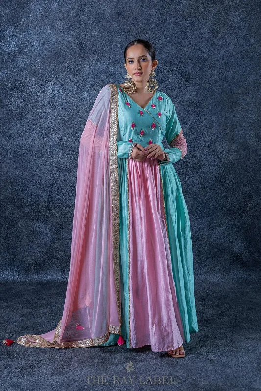 Sky Blue And Blush Pinkanarkali  Dress Set Tunics Recommended stylist
