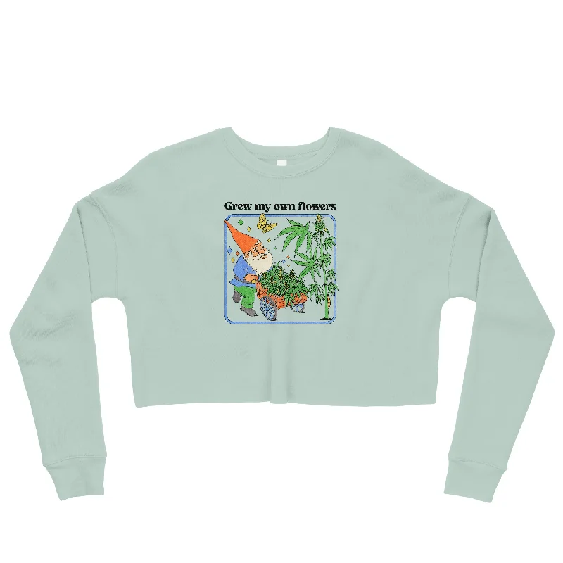 Grew My Own Flowers Crop Sweatshirt Hoodie with Applique Textured Unique