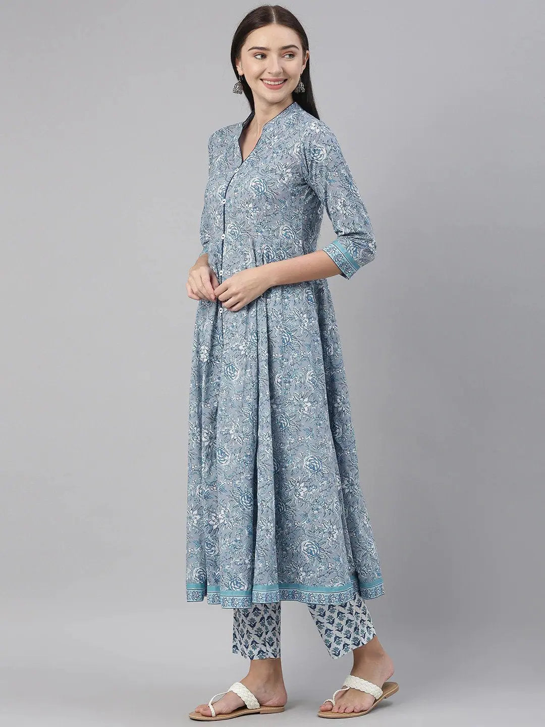 Ahika Women Cotton Grey Floral Printed A Line Kurta Pant Dupatta Set Chic Slim Fit Pants Ahika Women Cotton Grey Floral Printed A Line Kurta Pant Dupatta Set Chic Slim Fit Pants