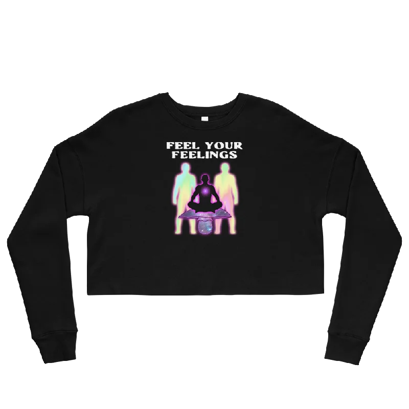 Feel Your Feelings Graphic Crop Sweatshirt Hoodie with Side Slits Relaxed Casual