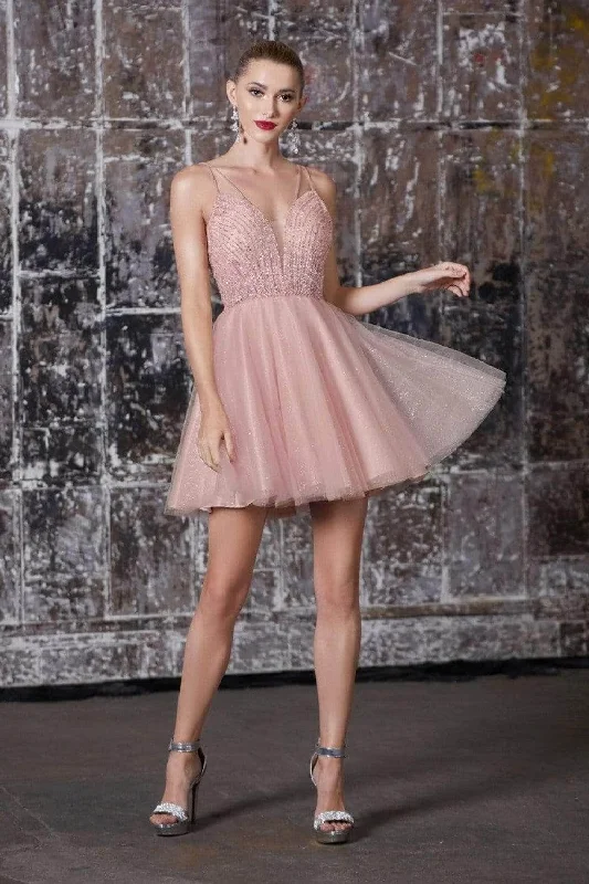 Ladivine CD0148 - V-Neck Beaded Party Dress Bodycon Fitted Nightout