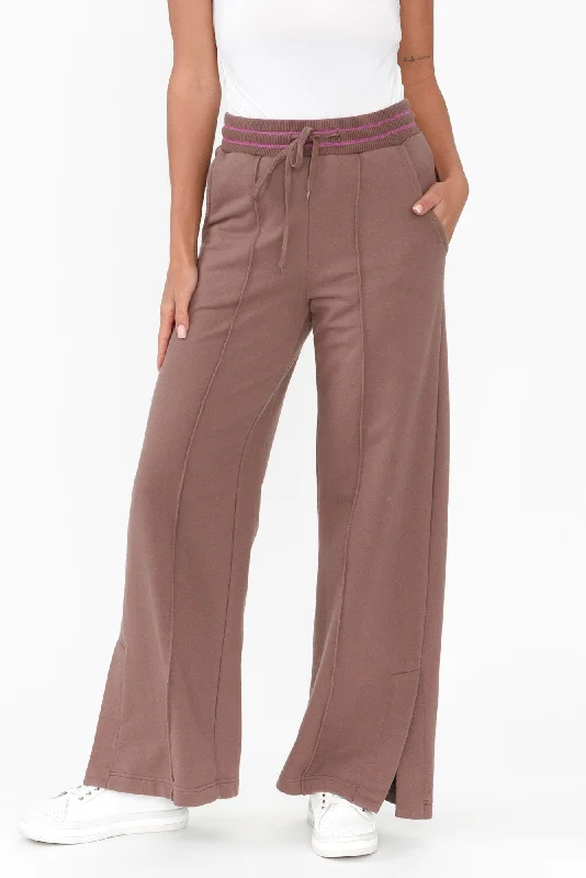 Kyla Brown Cotton Blend Wide Leg Pants Warm Wool Trousers