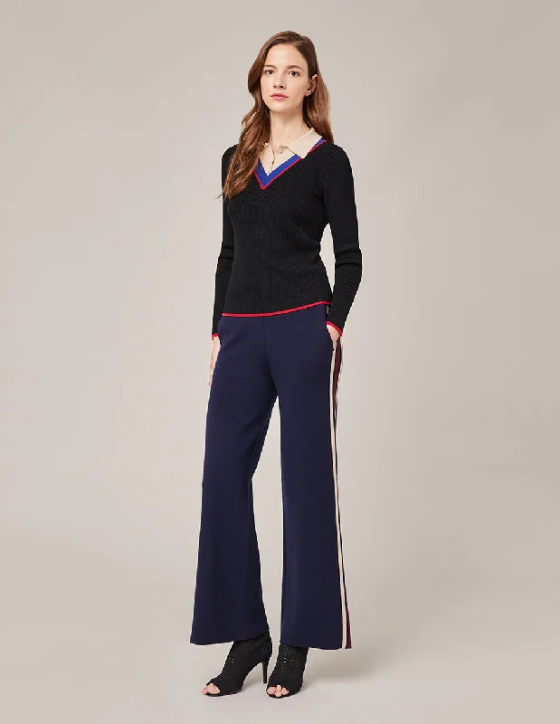 MARYLING BLUE SPLIT KNIT PANTS Casual Track Pants