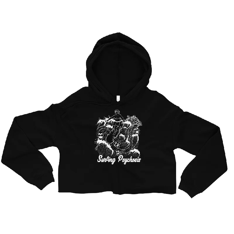 Surfing Psychosis Graphic Crop Hoodie Hoodie with Applique Textured Unique
