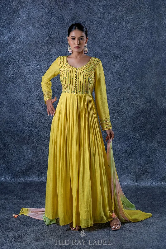 Lemon Yellow Anarkali Dress Set Tunics Review highly