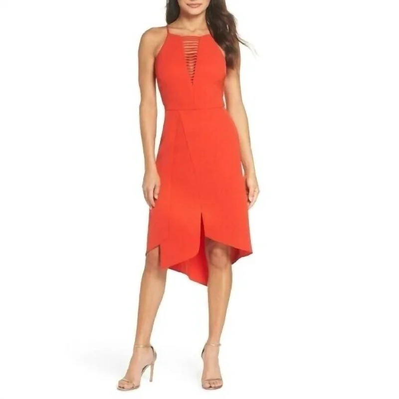 Halted Uneven Hem Cocktail Sleeveless Party Dress In Red Tunics Fleece cozy