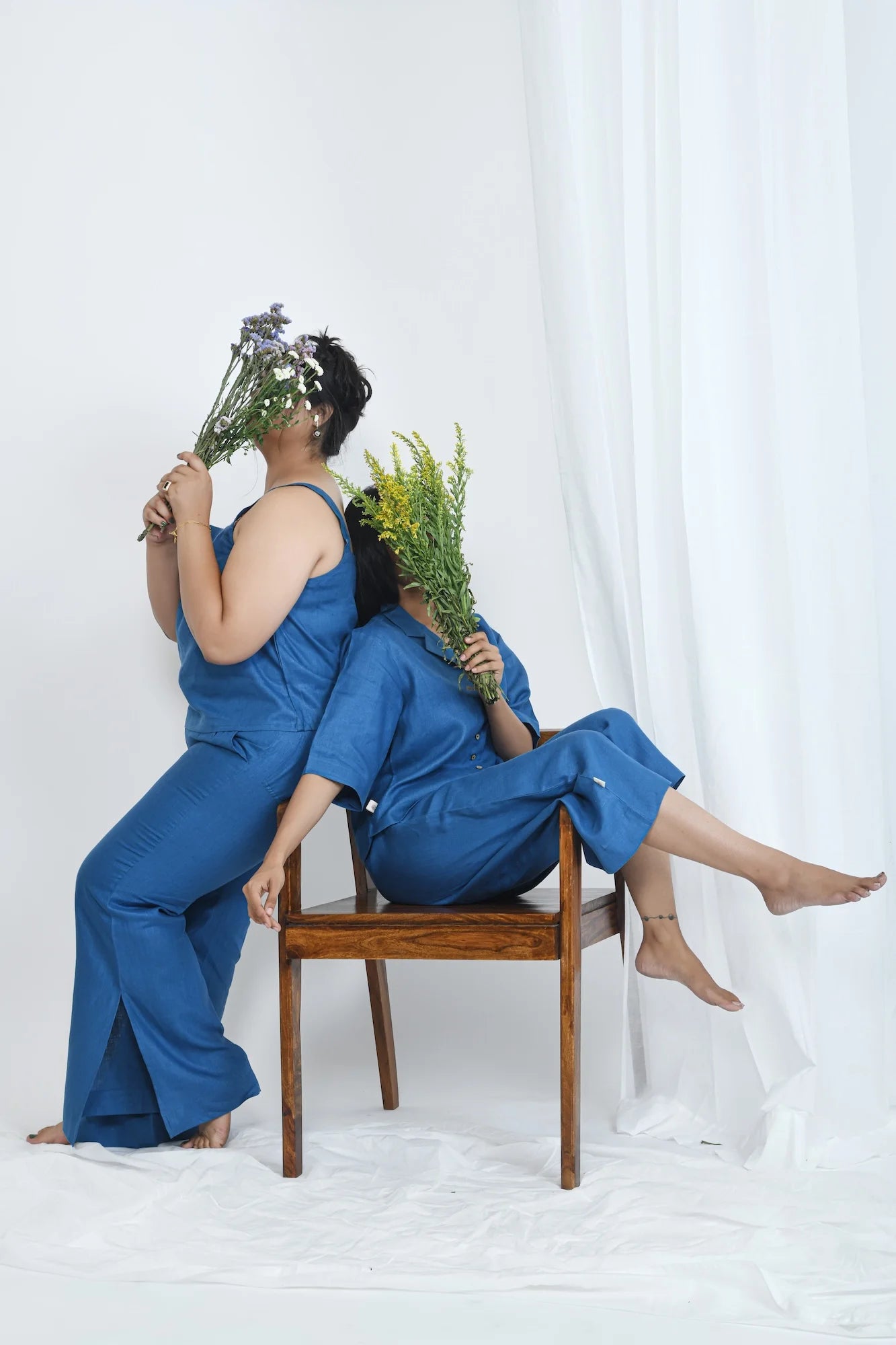 Eco-Friendly Hemp Slit Flare Pants | Blueberry Elegant Trouser Pants