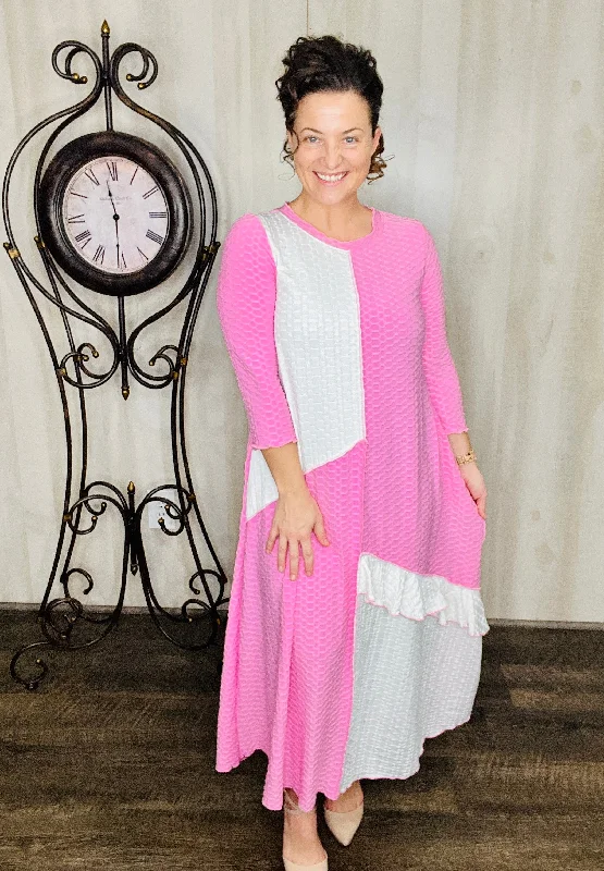 🔥DOOR BUSTER "Special Times" Dress- Pink & White Tunics Mesh breathable