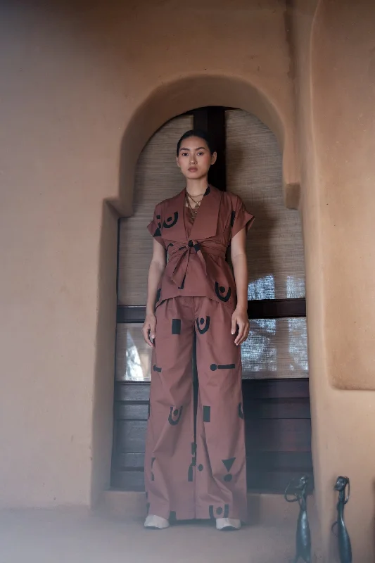 The Terra Tribe Copper Triangle Printed Friday Flared Pants Trendy High-Waist Trousers