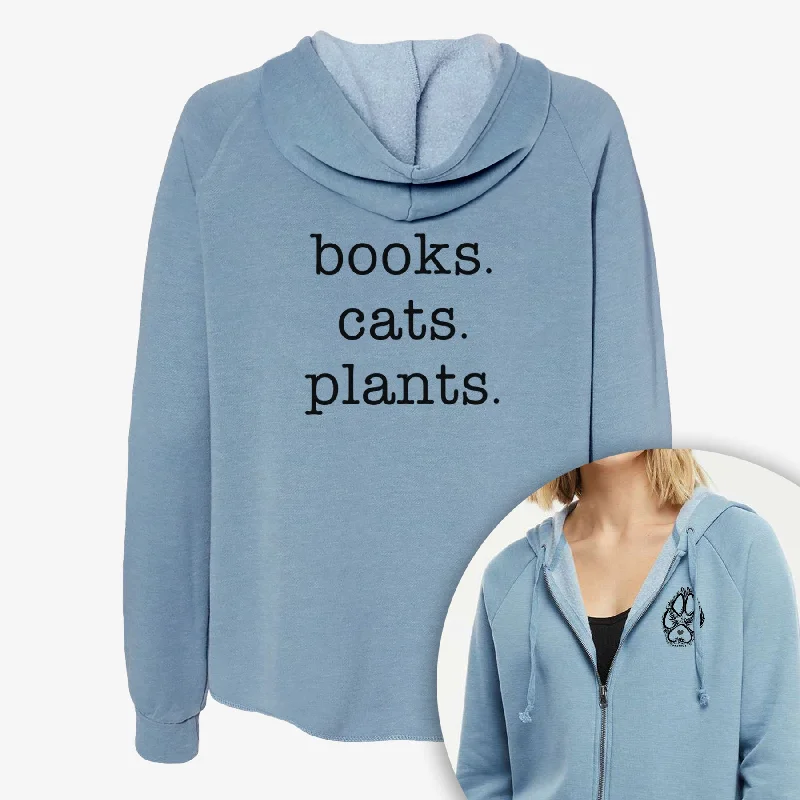 books. cats. plants. - Women's Cali Wave Zip-Up Sweatshirt Hoodie with Cuffed Sleeves Snug Secure books. cats. plants. - Women's Cali Wave Zip-Up Sweatshirt Hoodie with Cuffed Sleeves Snug Secure