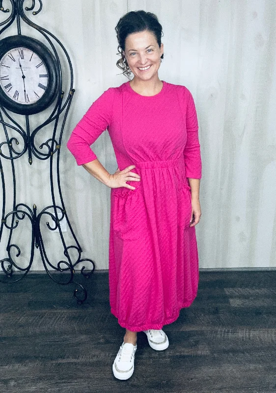 Take On The Day- Hot Pink Bubble Hem Dress Tunics Versatile all-occasion