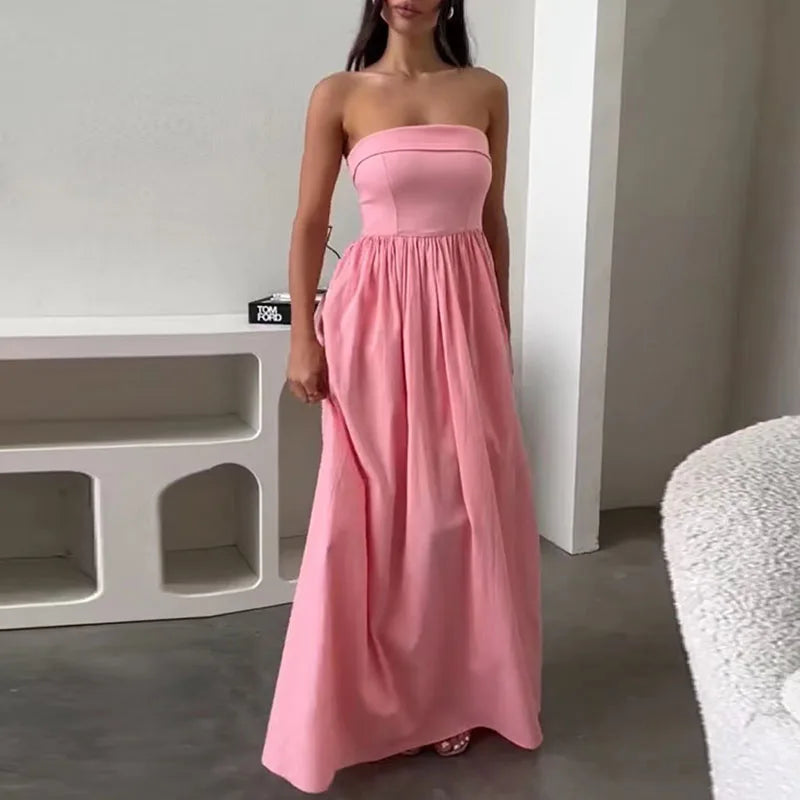 Advbridge - Sexy Off Shoulder Sleeveless Long Dress Summer Elegant Strapless Pleated Solid Party Dress Spring Women Fashion Waist Maxi Dress Tunics Custom made Advbridge - Sexy Off Shoulder Sleeveless Long Dress Summer Elegant Strapless Pleated Solid Party Dress Spring Women Fashion Waist Maxi Dress Tunics Custom made