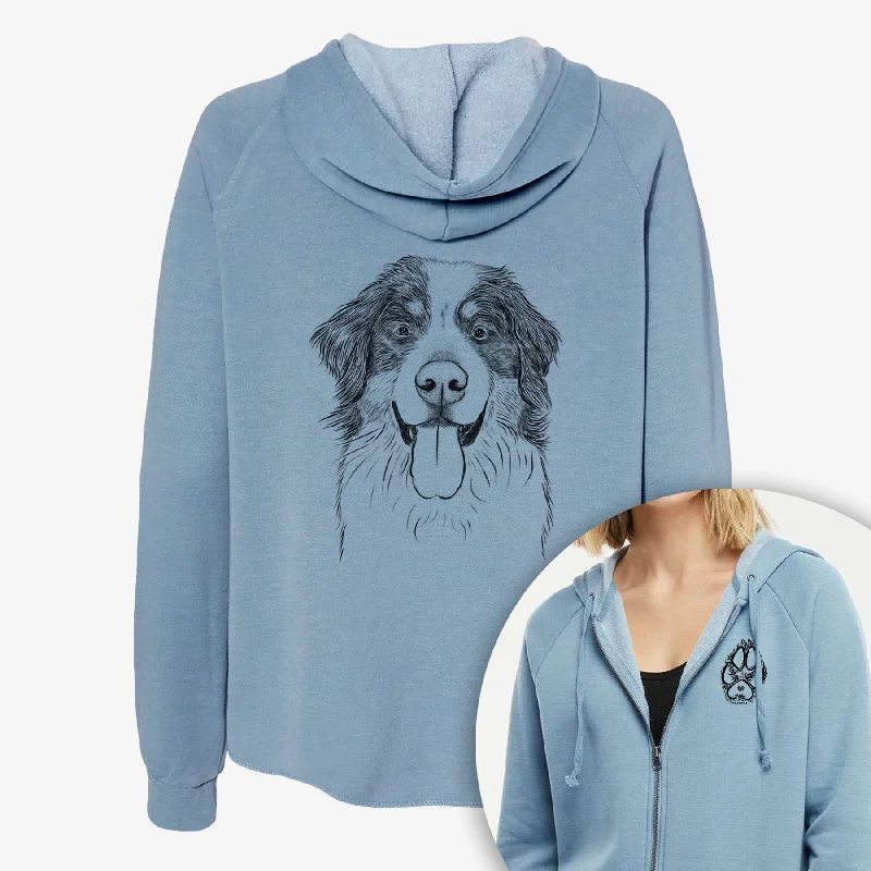 Blaze the Bernese Mountain Dog - Women's Cali Wave Zip-Up Sweatshirt Hoodie with Slim Fit Tailored Modern Blaze the Bernese Mountain Dog - Women's Cali Wave Zip-Up Sweatshirt Hoodie with Slim Fit Tailored Modern