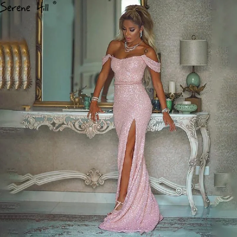 Serene Hill Pink Luxury Beaded Evening Dresses Gowns 2024 High Split Sexy Elegant For Women Party Dress LA71256 Satin Halter Glamorous Serene Hill Pink Luxury Beaded Evening Dresses Gowns 2024 High Split Sexy Elegant For Women Party Dress LA71256 Satin Halter Glamorous