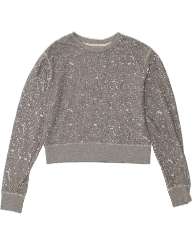 ALL SAINTS Womens Acid Wash Crop Sweatshirt Jumper UK 14 Medium Grey Hoodie with Hem Detail Decorative Unique ALL SAINTS Womens Acid Wash Crop Sweatshirt Jumper UK 14 Medium Grey Hoodie with Hem Detail Decorative Unique