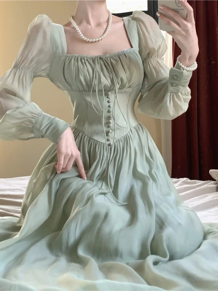Advbridge Elegant Princess Party Dress Women High Waist A-line Lace Up Autumn Spring French Vintage Prom Robe One Piece Vestidos Mujer New Pencil Length Work Advbridge Elegant Princess Party Dress Women High Waist A-line Lace Up Autumn Spring French Vintage Prom Robe One Piece Vestidos Mujer New Pencil Length Work
