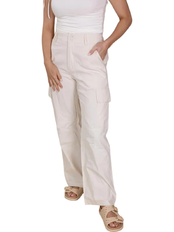 Sadie Linen Cargo Pants In White Cozy Full-Length Pants