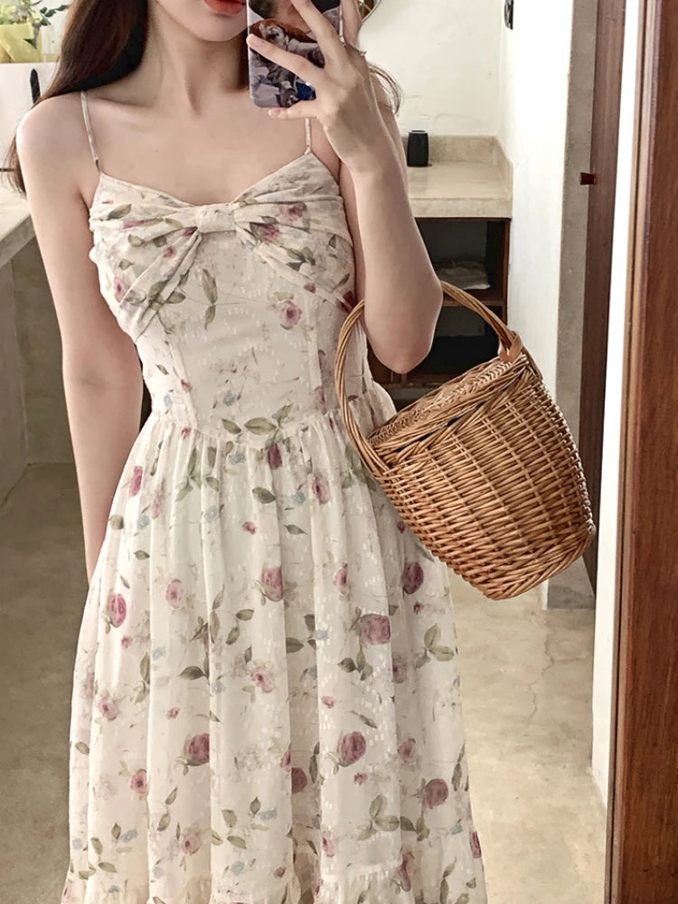 Advbridge France Elegant Floral Dress Women Bow Korean Fashion Print Party Dress Female Backless Sweet Designer Suspender Dress New Tunics Business professional Advbridge France Elegant Floral Dress Women Bow Korean Fashion Print Party Dress Female Backless Sweet Designer Suspender Dress New Tunics Business professional