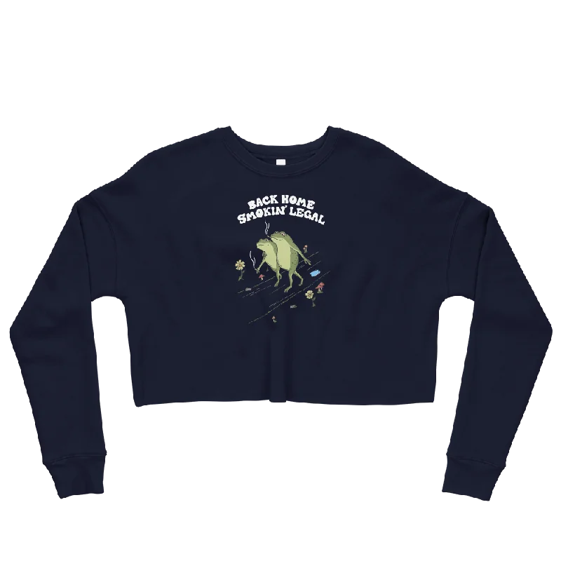 Back Home Smokin Legal Graphic Crop Sweatshirt Hoodie with Hem Contrast Bold Stylish