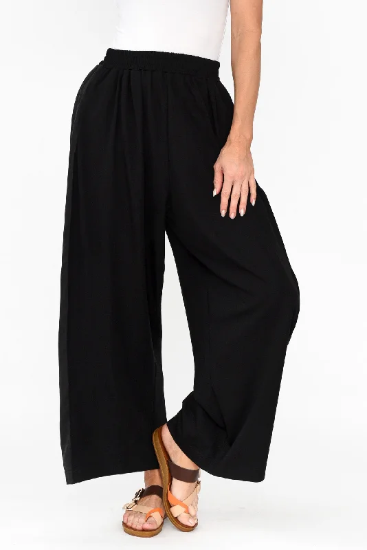 Aimee Black Side Panel Palazzo Pants Casual Wide Pants