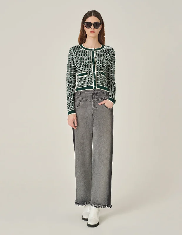 MARYLING Wide-Leg Ankle-Washed Straight Denim Pants Stylish Elastic Waist Pants