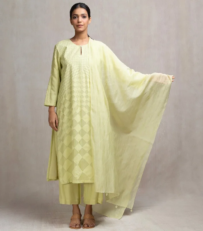 Patch Embroidered Muslin Kurta Set with Pants & Dupatta Comfortable Denim Trousers