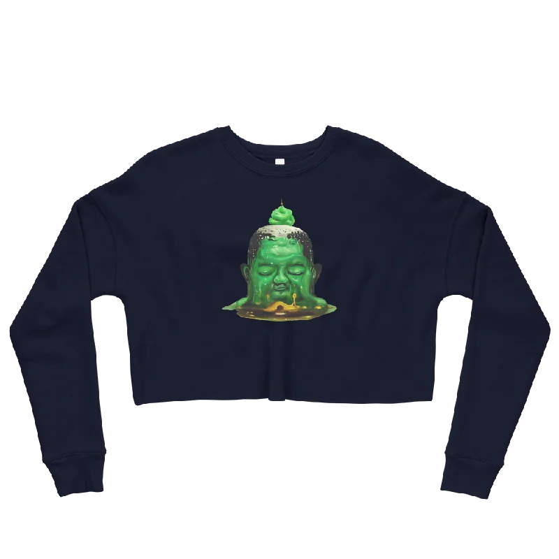 Melting Buddha Graphic Crop Sweatshirt Hoodie with Exposed Zipper Edgy Industrial
