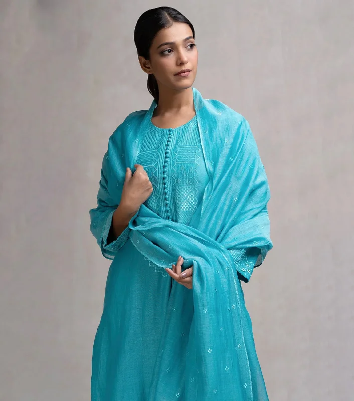 Thread & Zari Embroidered Kurta Set with Pants & Dupatta Modern Bootcut Pants