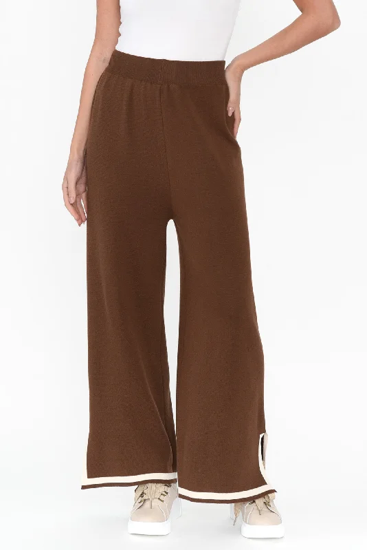 Calgari Chocolate Trim Knit Pants Fashionable Sporty Pants
