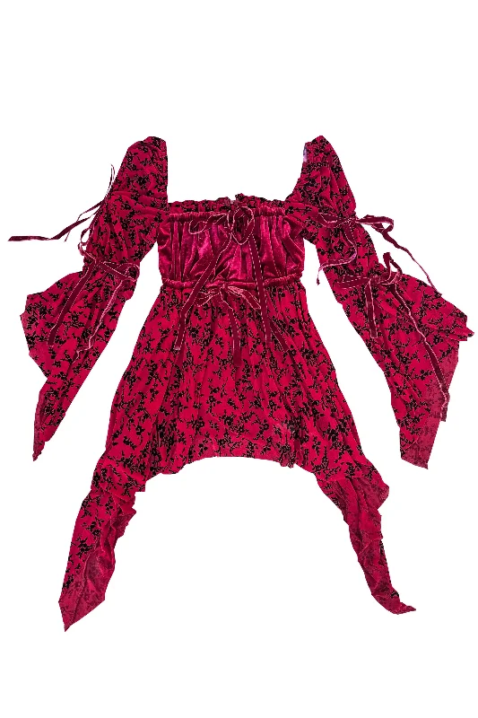 Desdemona Red Velvet Mix Dress Tunics Trousers formal