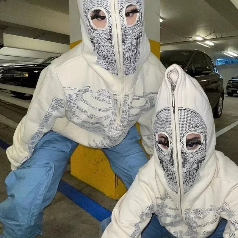 Luxury Skeleton Rhinestone Hip Hop Off White Full Zip Hoodie Hoodie with Neon Bright Vibrant Luxury Skeleton Rhinestone Hip Hop Off White Full Zip Hoodie Hoodie with Neon Bright Vibrant