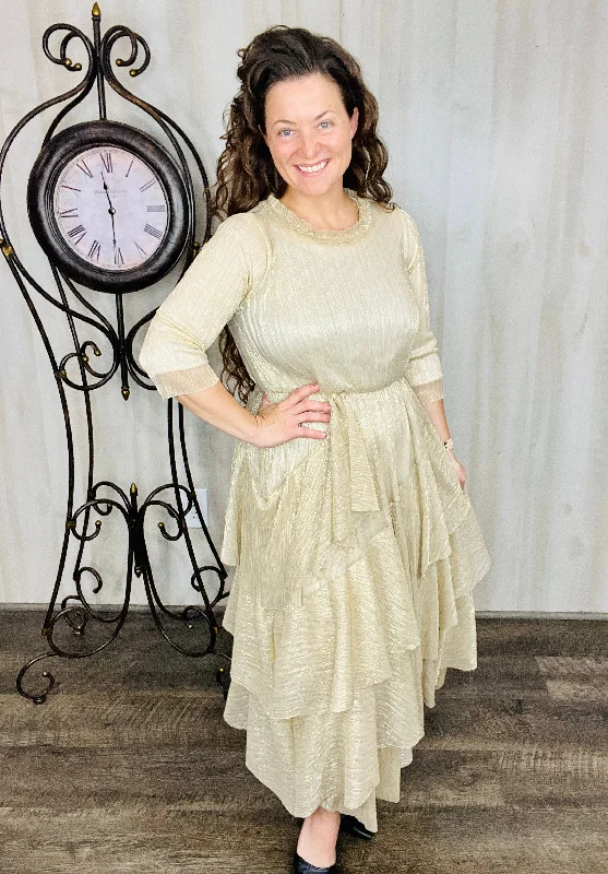 Sophistication & Shimmer Dress- Gold Tunics Stylish modern