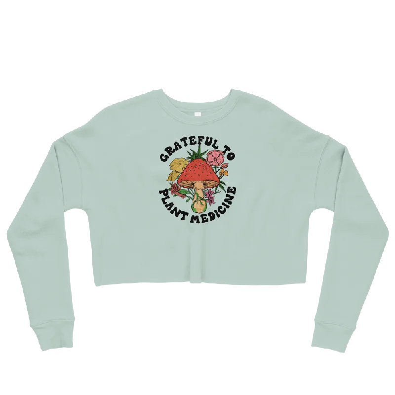 Grateful To Plants Graphic Crop Sweatshirt Hoodie with Hem Ribbing Snug Secure