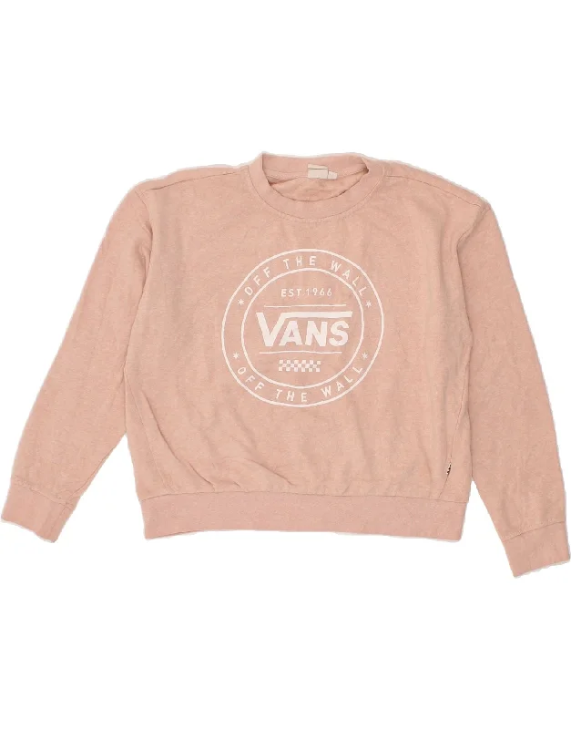 VANS Womens Oversized Graphic Sweatshirt Jumper UK 10 Small Pink Hoodie with Back Slit Movement Comfort VANS Womens Oversized Graphic Sweatshirt Jumper UK 10 Small Pink Hoodie with Back Slit Movement Comfort