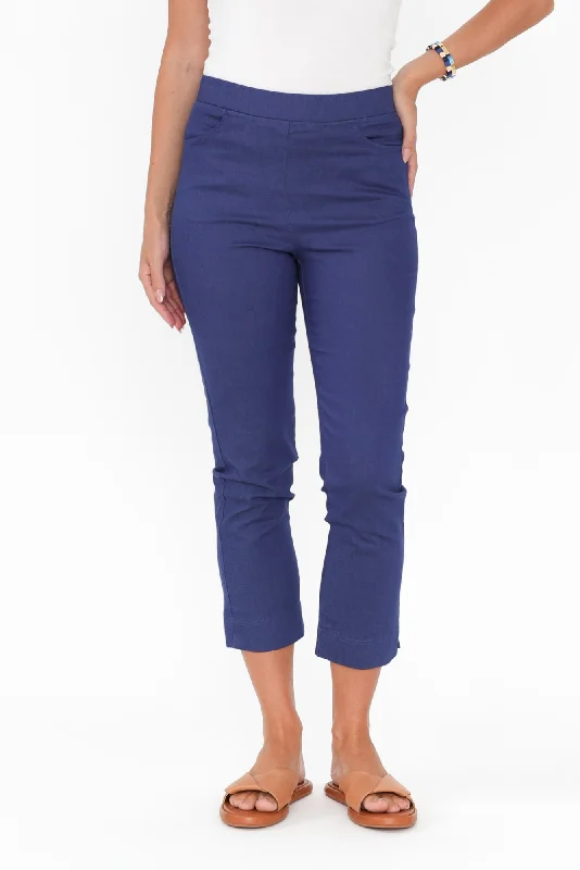 Monza Dark Blue Stretch 7/8 Pants Cozy Lounge Pants