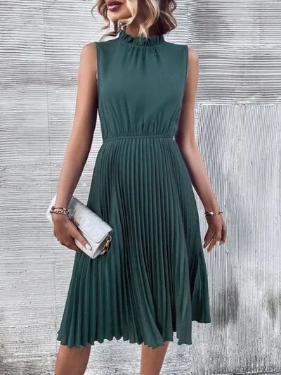 Pleated Mock Neck Dress Tunics Office stylish