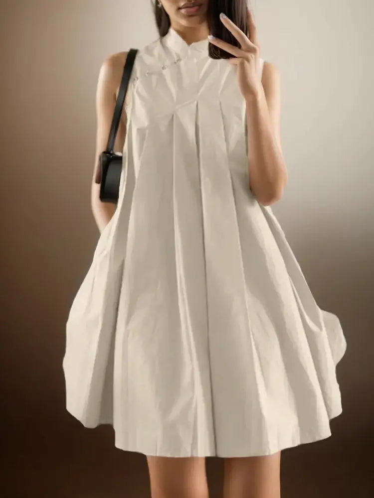 ZANZEA Elegant Sleeveless A-line Vestidos 2024 New Chinese Dress Women Pleating Party Dress Vintage Fashion Mandarin Collar Robe Tunics Seasonal trendy ZANZEA Elegant Sleeveless A-line Vestidos 2024 New Chinese Dress Women Pleating Party Dress Vintage Fashion Mandarin Collar Robe Tunics Seasonal trendy