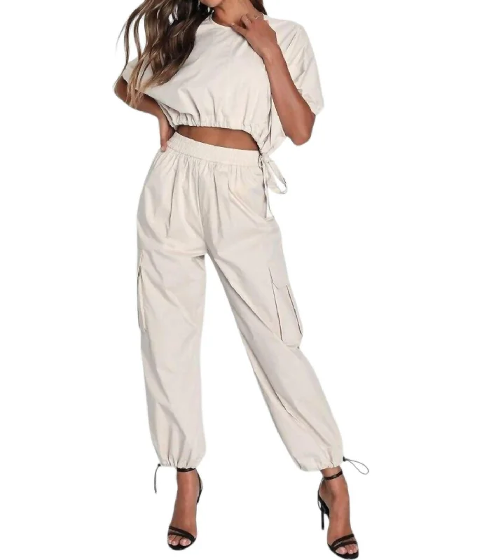 Cargo Jogger Pants In Beige High-Waist Jeans