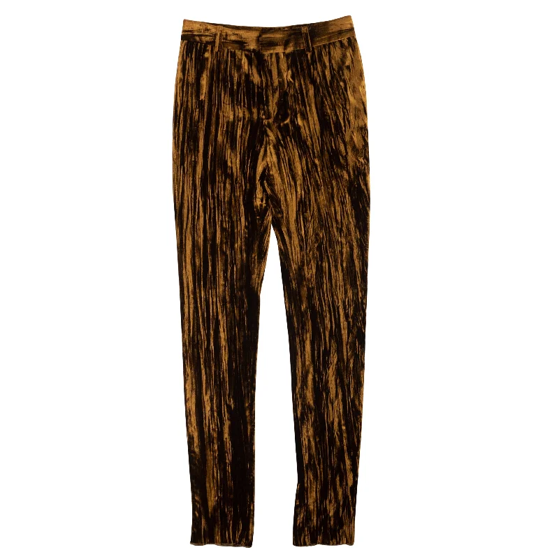 Women's Metallic Bronze Velvet Day Pants Classic Cropped Pants