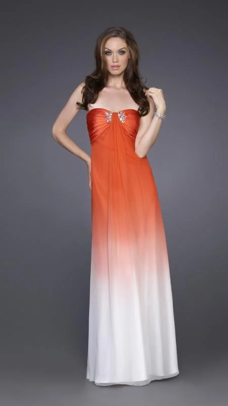 La Femme - Ombre Finely Pleated Strapless Dress 15144 Turtleneck Neckline Stylish
